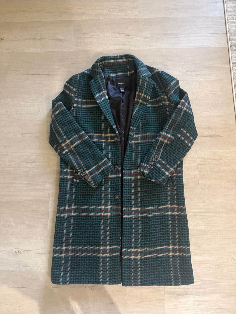Forever 21 Green Plaid Pea Coat